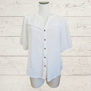 Knox Rose Women Top L White Boho Top Sheer Puff Sleeve Eyelet Romantic Coastal